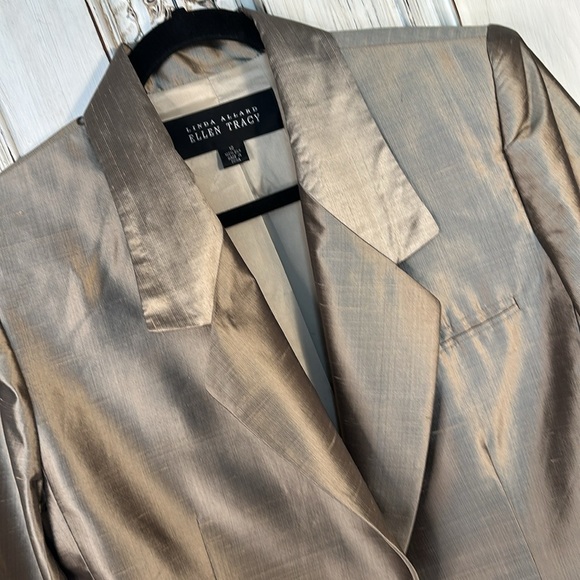 Linda Allard Ellen Tracy 100% Silk Light Sage Green Business Blazer Size 10 - Picture 2 of 11
